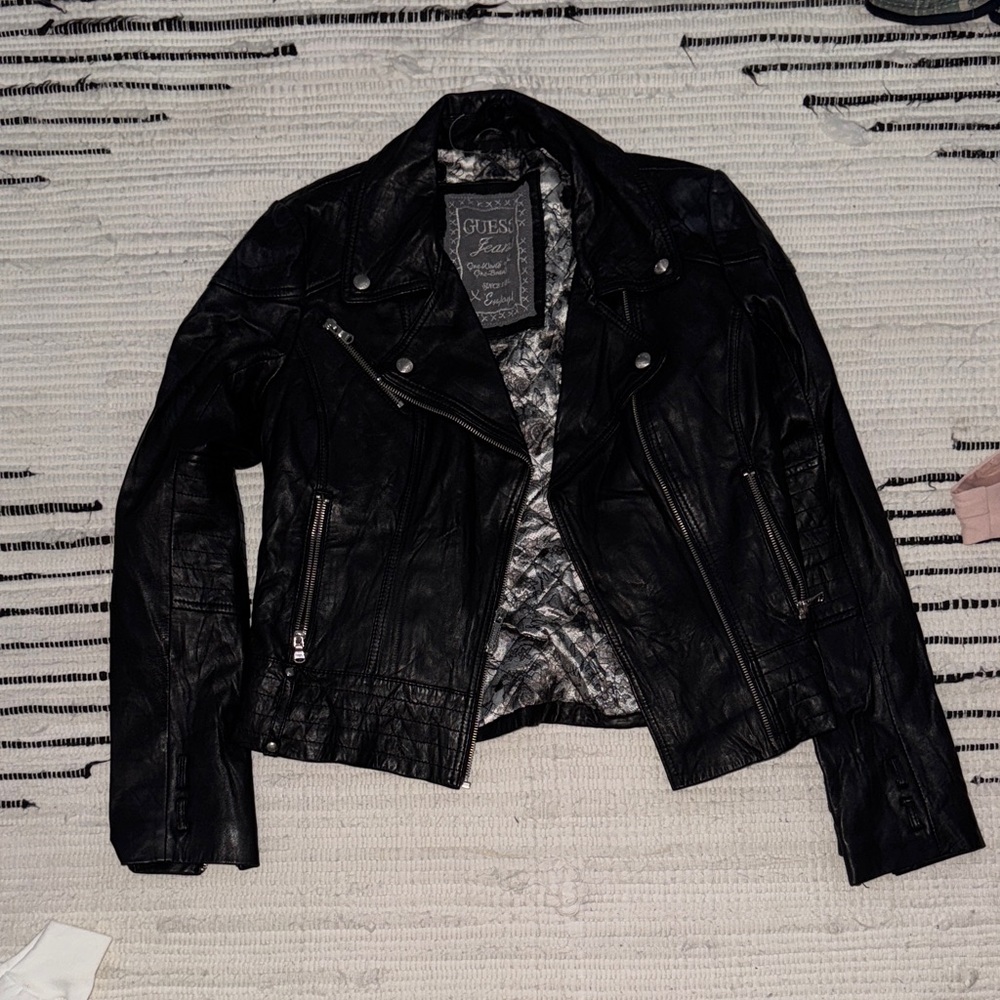 GUESS Black Leather Biker Jacket